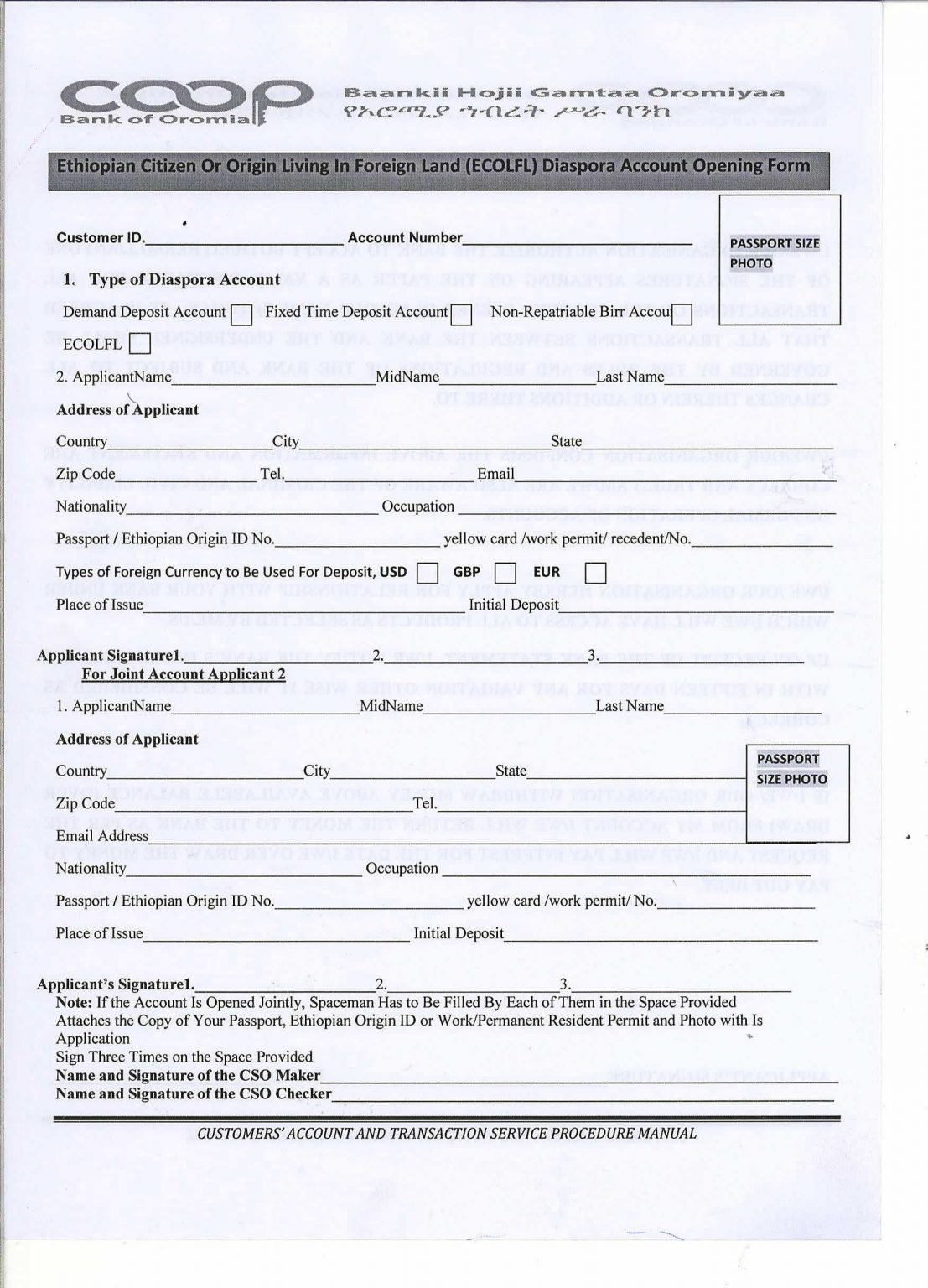 ECOLFL Diaspora Account Opening Form Cooperative Bank Of Oromia cbl-money-transfer-sdn-bhd