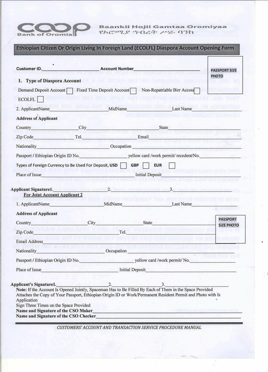 ECOLFL Diaspora Account Opening Form
